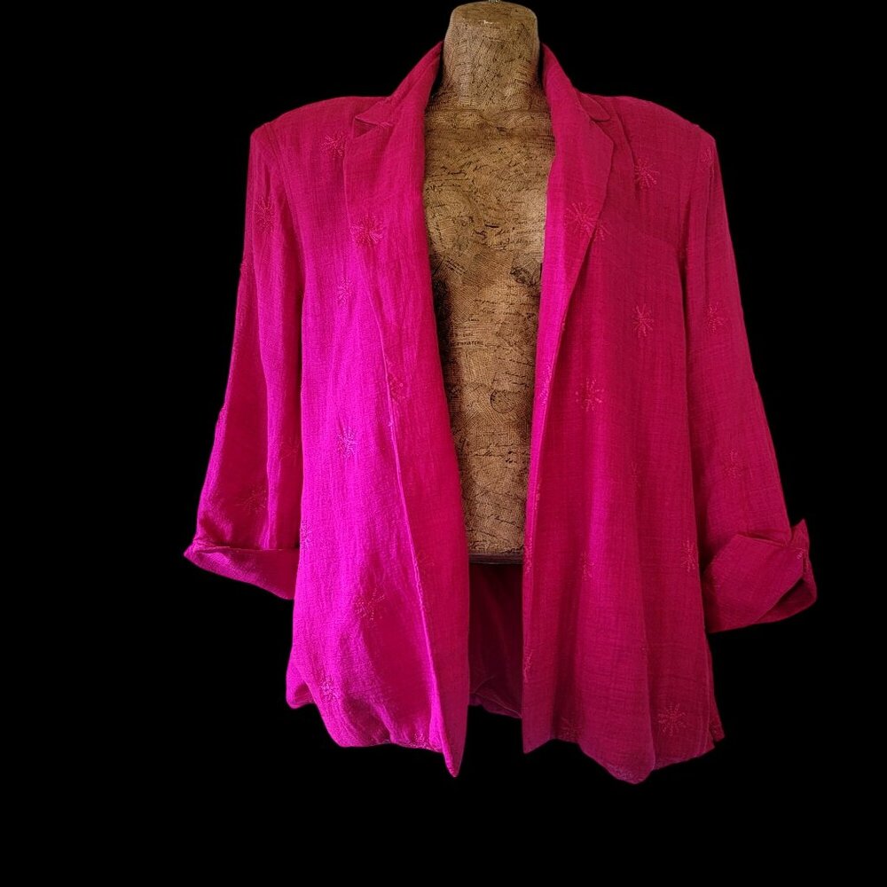 Vtg Woven Silk Blazer Jacket With Embroidered Starburst Design Size XL